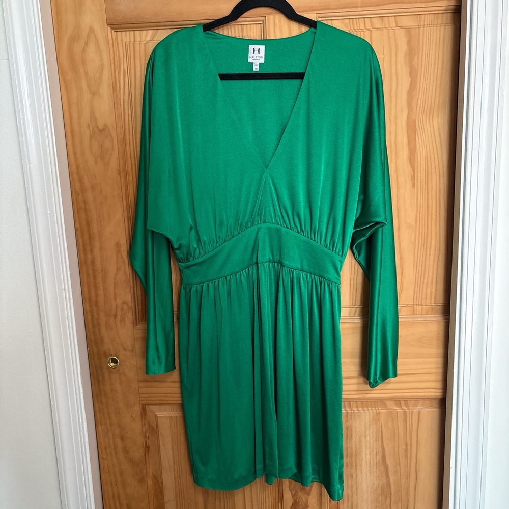 Halston Heritage Emerald V-Neck Dress